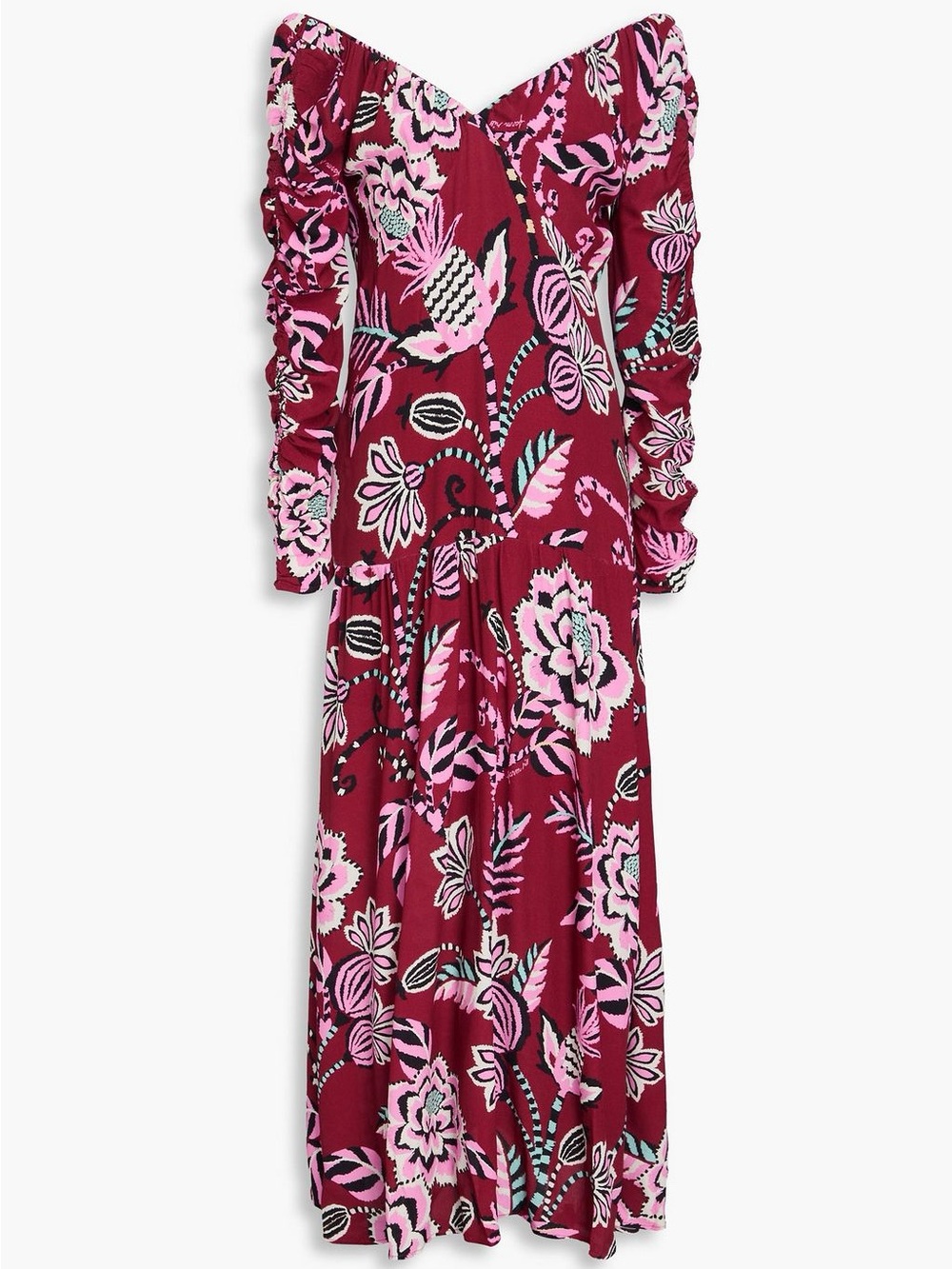 Farm Rio Pineapple Floral Maxi Dress in Wine and Pink